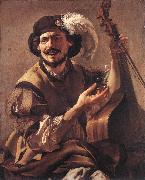 TERBRUGGHEN, Hendrick A Laughing Bravo with a Bass Viol and a Glass  at oil on canvas